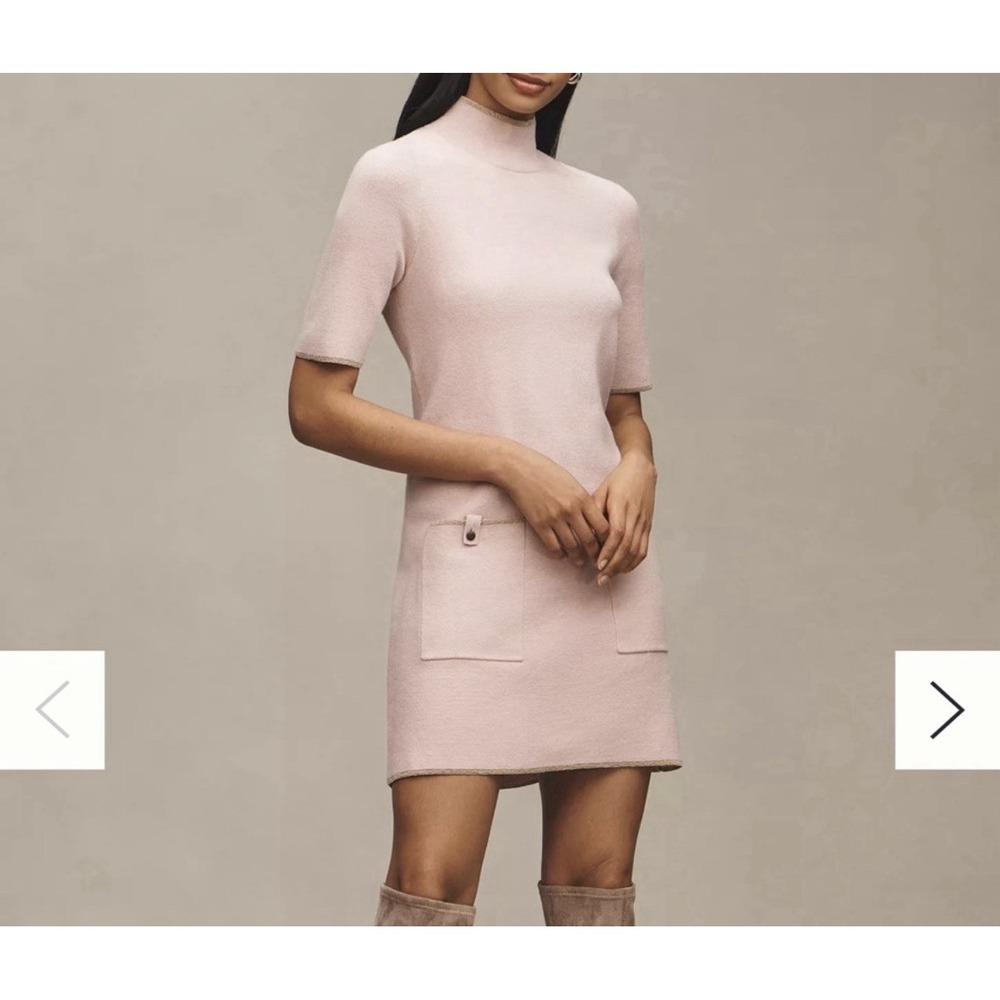 Anthropologie Maeve The Annalise Mock-Neck‎ Mini Sweater Dress Pink Gold Knit 1X
